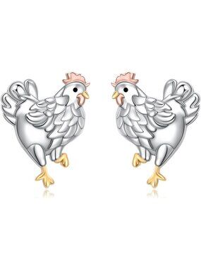 Sterling Silver S925 Chicken Rooster Hen Earrings - Unique Women's Jewelry Gift
